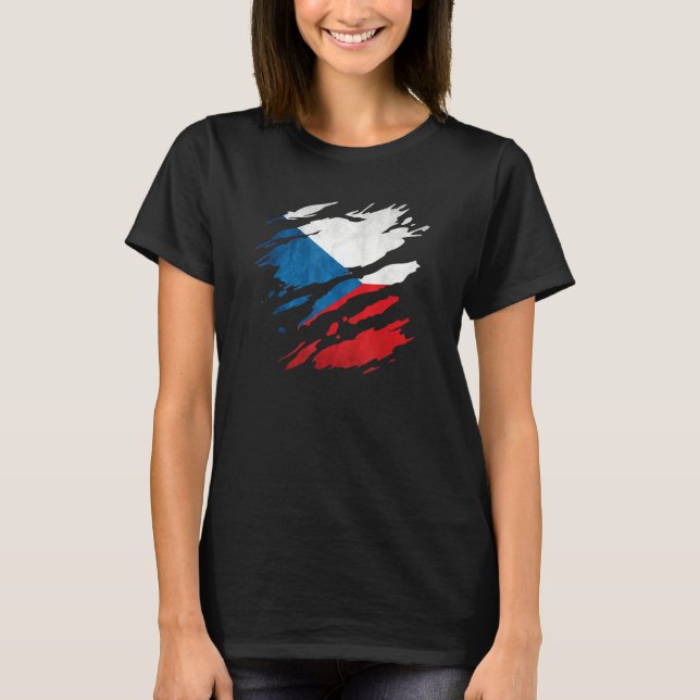 Czech Republic National Flag Scratches Cracks T-Shirt (Front)