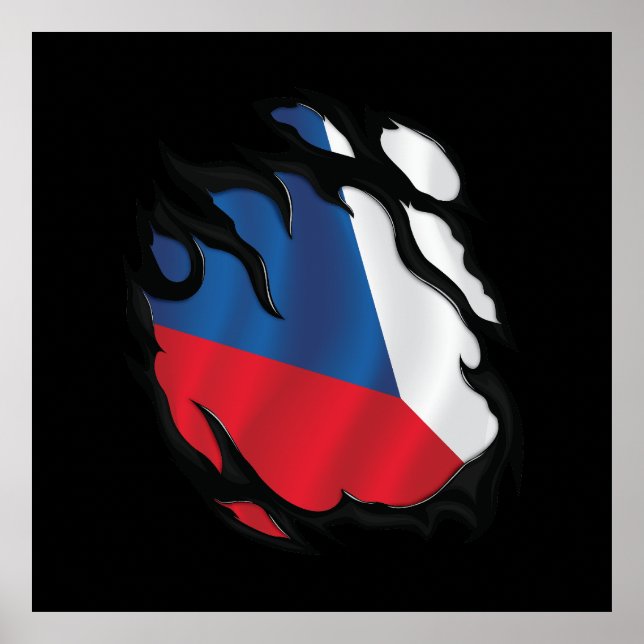 Czech Republic Ripped Flag Poster (Front)