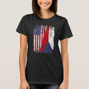 CZECH REPUBLIC ROOTS Half American Flag CZECH   T-Shirt