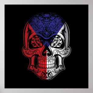 Czech Republic Skull And Roses Flag Poster