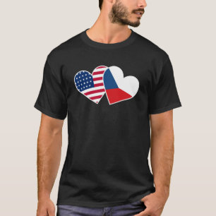 Czech Republic USA Flag  Heart Czech Americans Lov T-Shirt