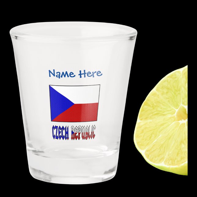 Czechia Czech Republic Flag Blue Personalisation  Shot Glass (Shot glass with the Czech Flag and the words CZECH REPUBLIC below in flag colors. Add a name above.)