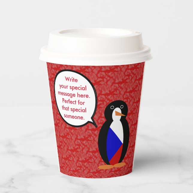 Czechia Flag Holiday Ms. Penguin Talking Paper Cups (Front)