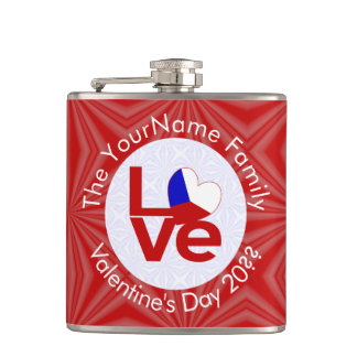 Czechia Red LOVE Flag Personalised Hip Flask