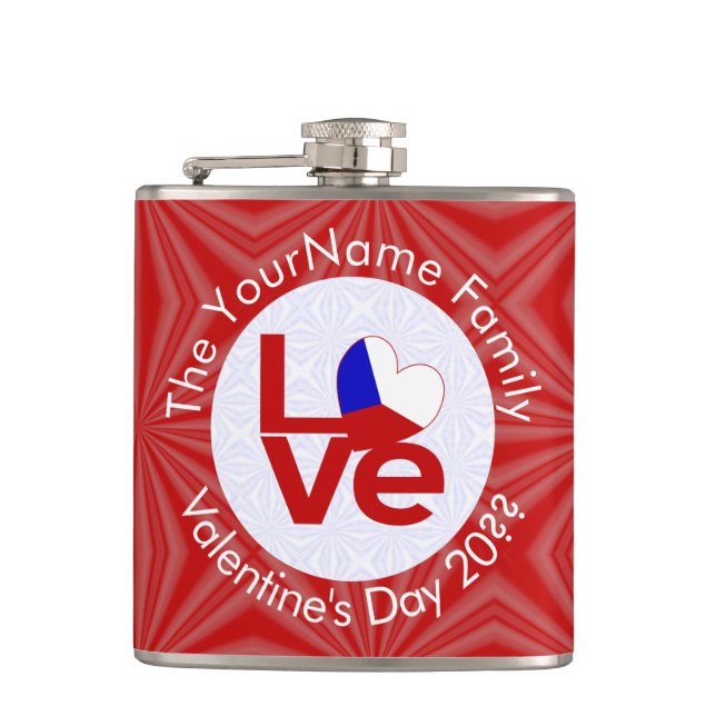 Czechia Red LOVE Flag Personalised  Hip Flask (Front)