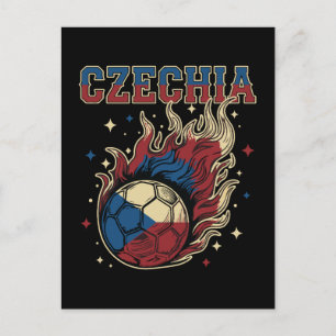 Czechia Soccer Flaming Ball Retro Football Fan Art Postcard