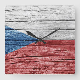 Czechia wooden flag square wall clock