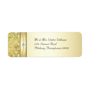 D1 Elegant Gold Damask Diamond Label Return Address Label