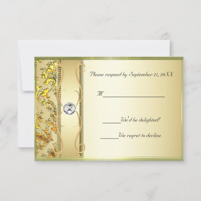 D1 Gold on Gold Damask RSVP Card (Front)