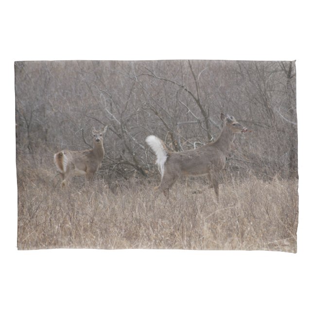 D1 White-tailed Deer Spring Bucks in Brush Pillowcase (Front)