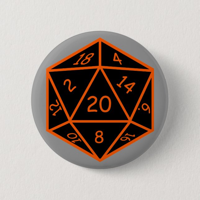 D20 Black & Orange 6 Cm Round Badge (Front)
