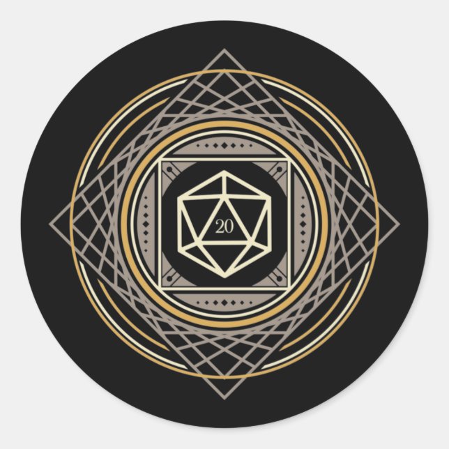 D20 Dice Geometric Circle of Wizard Tabletop RPG Classic Round Sticker (Front)
