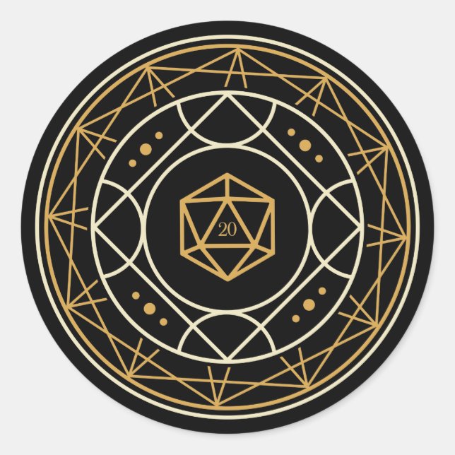 D20 Dice Geometric CircleTabletop RPG Classic Round Sticker (Front)