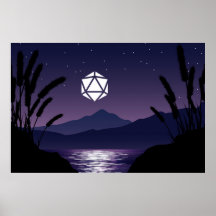 D20 Dice Moon Beach Reflection Tabletop RPG