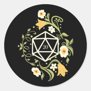 D20 Dice of Druid Flowers Tabletop RPG Classic Round Sticker