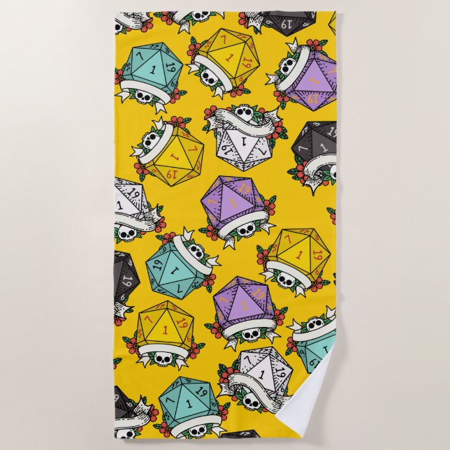 D20 Dice Set Pattern Beach Towel (Front)