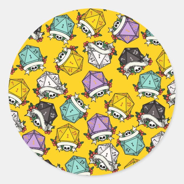 D20 Dice Set Pattern Classic Round Sticker (Front)