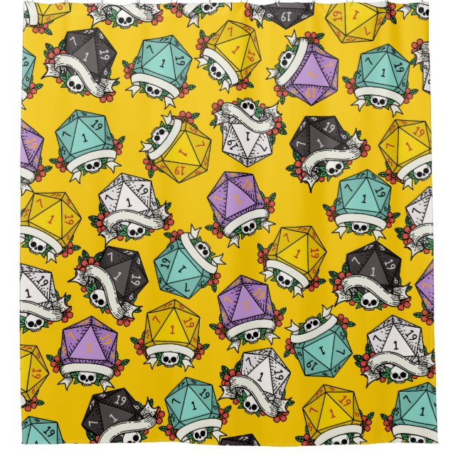 D20 Dice Set Pattern Shower Curtain (Front)
