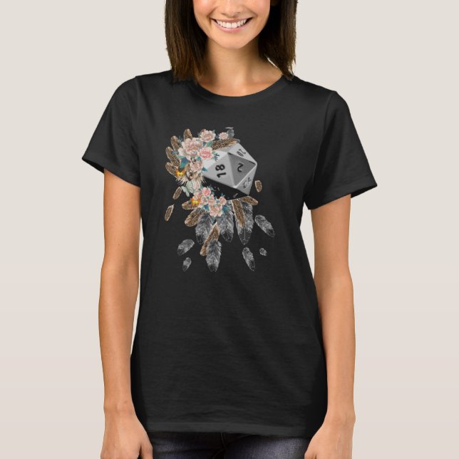 D20 Feathers and Flowers T-Shirt (Front)