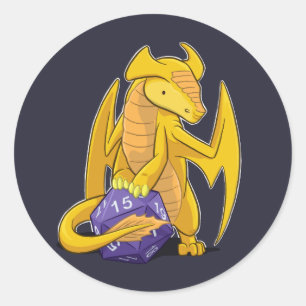 D20 Gold Dragon Classic Round Sticker