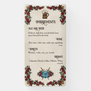 D20 Monogram Roses RPG Wedding Bar Menu Banner