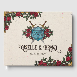 D20 Monogram Roses RPG Wedding Guest Book