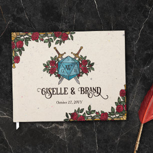 D20 Monogram Roses RPG Wedding Guest Book