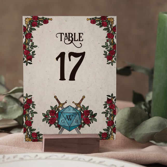 D20 Monogram Roses RPG Wedding Table Number (Creator Uploaded)