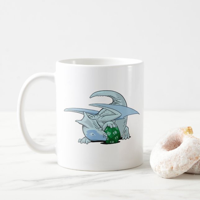 D20 White Dragon Coffee Mug (With Donut)
