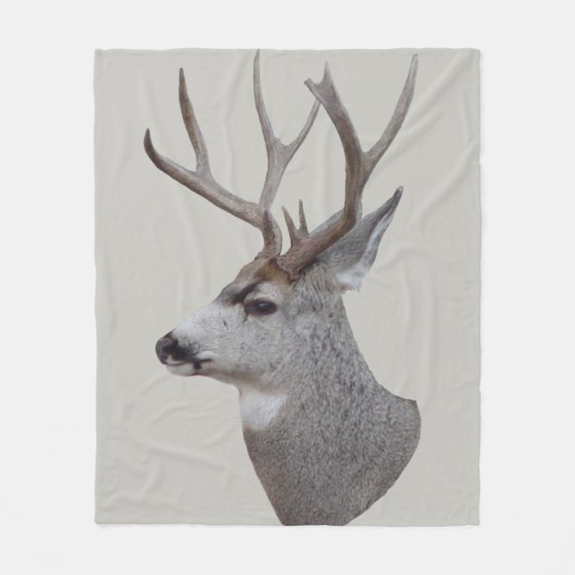 D27 Mule Deer Buck Head Fleece Blanket (Front)