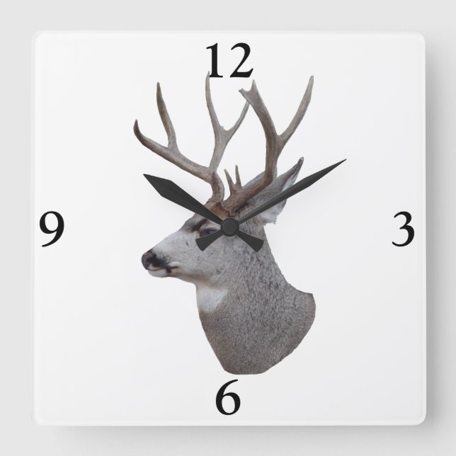 D27 Mule Deer Buck Head Square Wall Clock (Front)