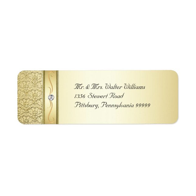 D2 Elegant Gold Damask Diamond Label Return Address Label (Front)