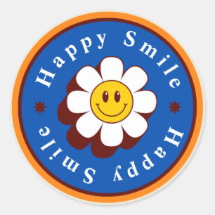 D Blue Brown Modern Bold Illustrated Happy Smile Classic Round Sticker