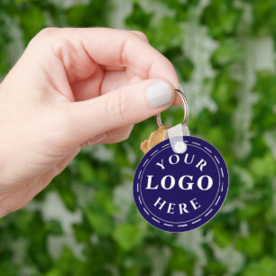 D Blue Logo Aluminium Circle Keychain with QR Code
