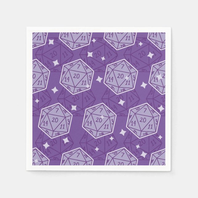 D&D Birthday Party Purple D20 Dice Paper Napkin (Front)