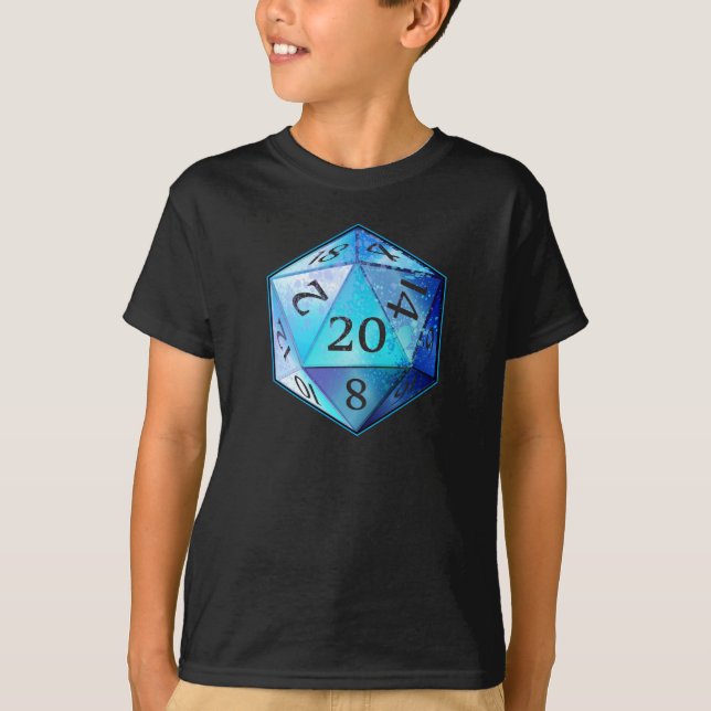 D&D d20 Blue and Black COBALT die T-Shirt (Front)