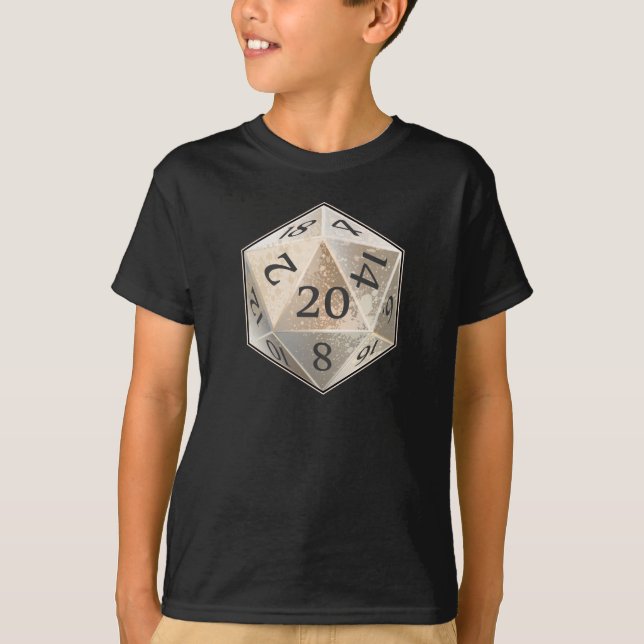 D&D d20 Ivory and Black BONE die T-Shirt (Front)