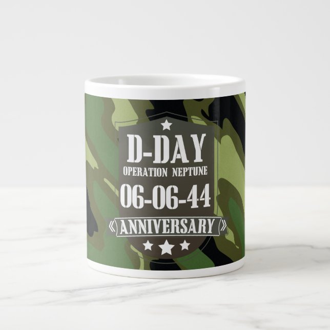 D-Day Anniversary Badge With camouflage Large Coffee Mug (Front)