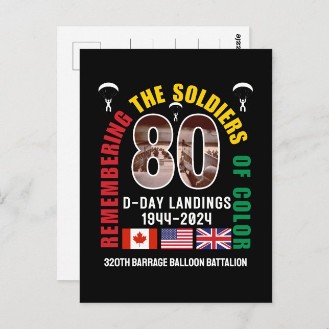 D-DAY LANDINGS 80th Anniversary Soldiers of Colour Postcard (Front/Back)