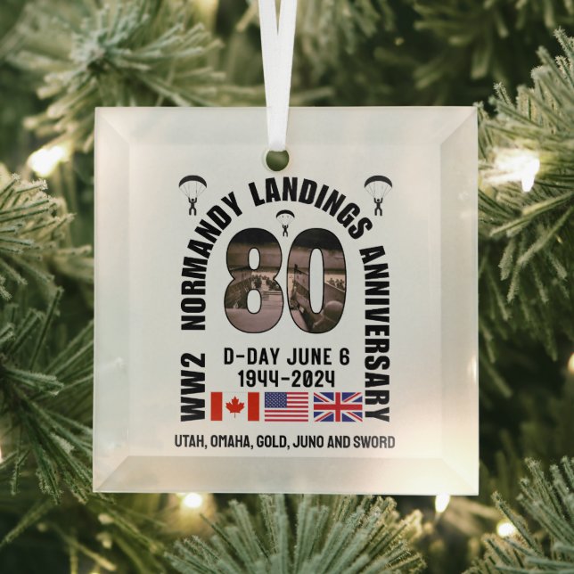 D-DAY NORMANDY LANDINGS WW2 80th Anniversary  Glass Tree Decoration (Insitu)