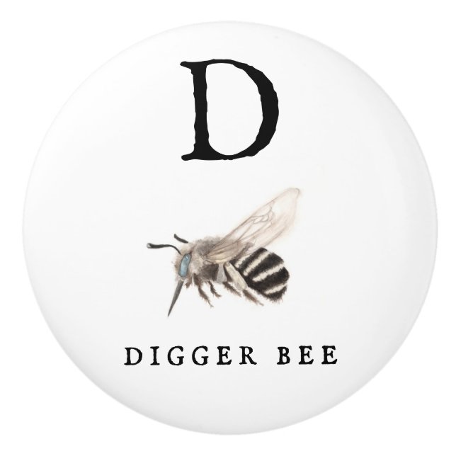 "D" Digger Bee  Ceramic Knob (Front)