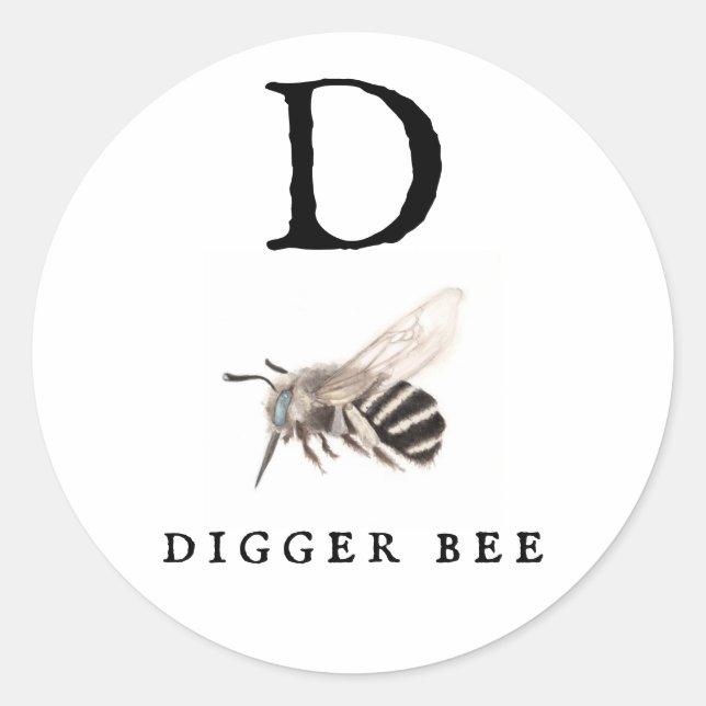 "D" Digger Bee  Classic Round Sticker (Front)