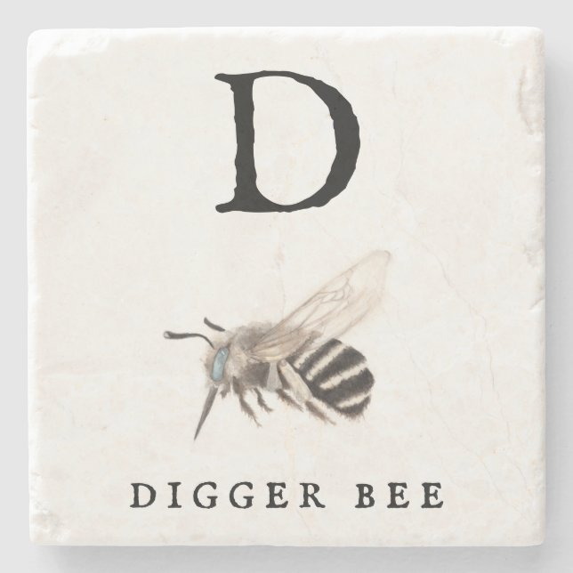 "D" Digger Bee  Stone Coaster (Front)