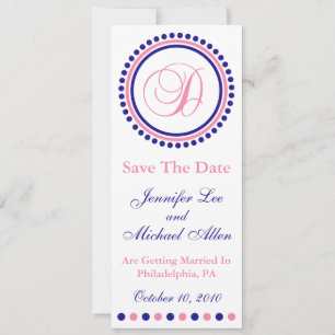D Dot Circle Monogram Save The Date (Blue / Pink)