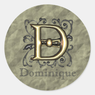 D - Embossed Vintage Monogram (Gold) Classic Round Sticker