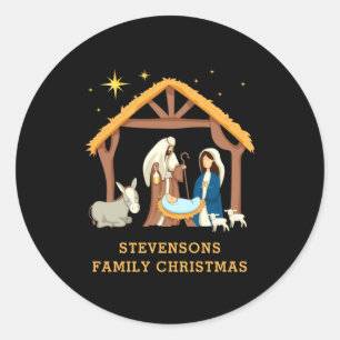 D Family Christmas Baby In A Manger Classic Round Sticker