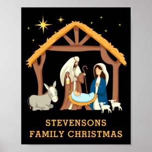 D Family Christmas Baby In A Manger  Poster