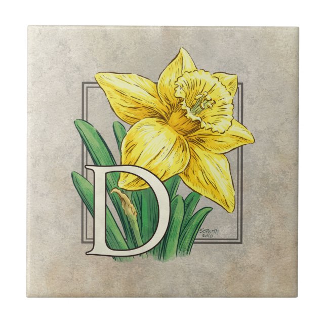 D for Daffodil Floral Monogram  Ceramic Tile (Front)