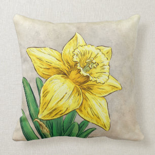D for Daffodil Floral Monogram Cushion