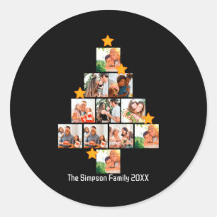 D Fun Family Christmas 11 Photo Collage Baby Classic Round Sticker